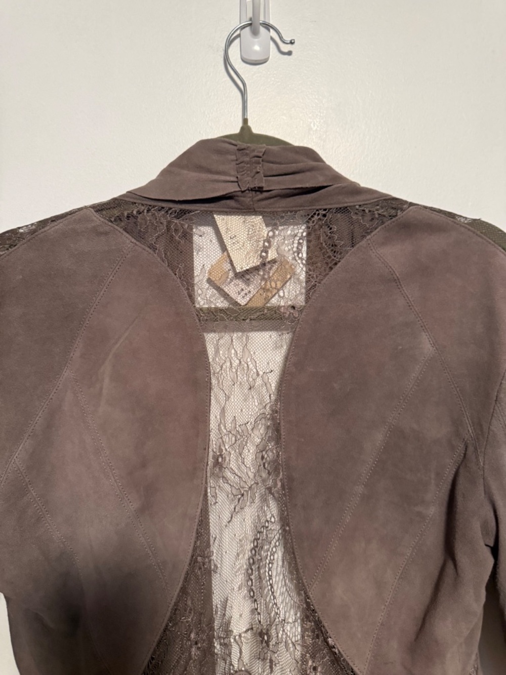 NWT Haute Hippie Suede Lace Open Front Cropped Jacket Size Medium Gray - Picture 7 of 14